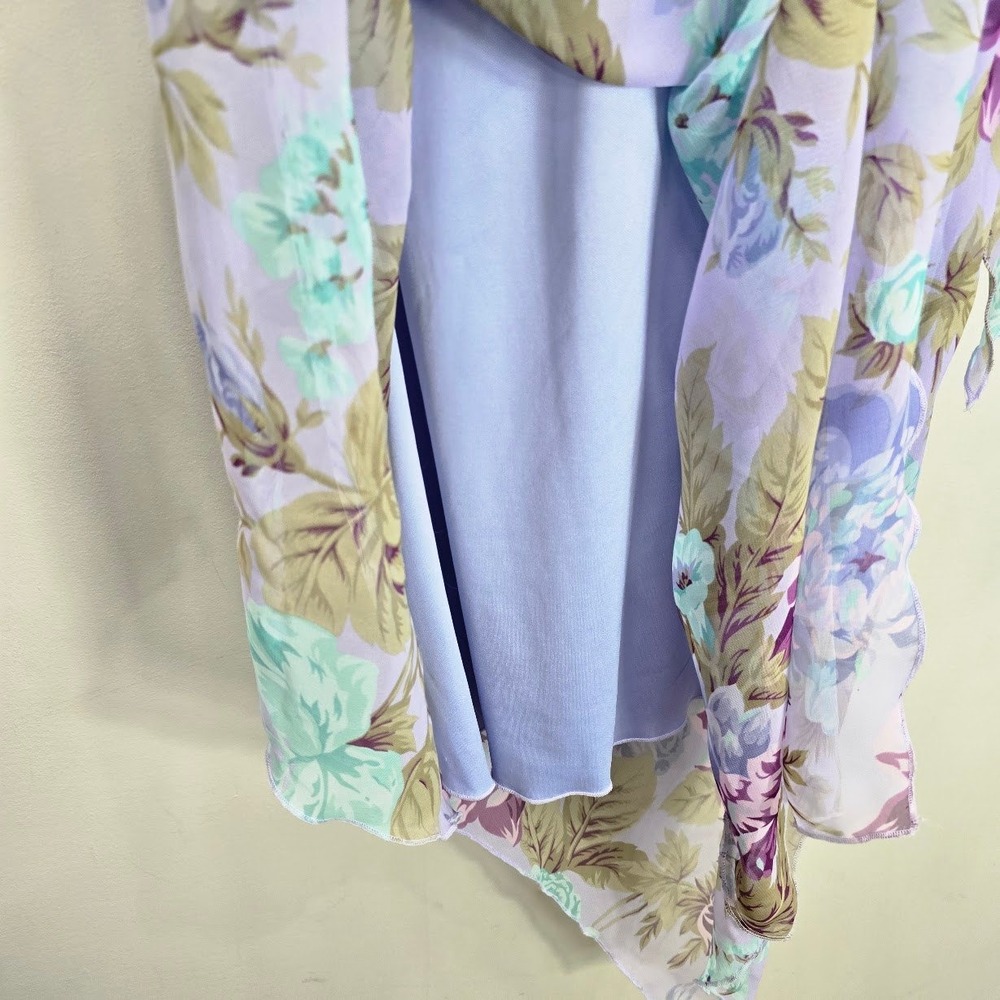 Vintage Meghan Mathews Midi Dress 10 Lilac Floral Asymmetrical Fairy Y2K Flutter - Picture 9 of 12